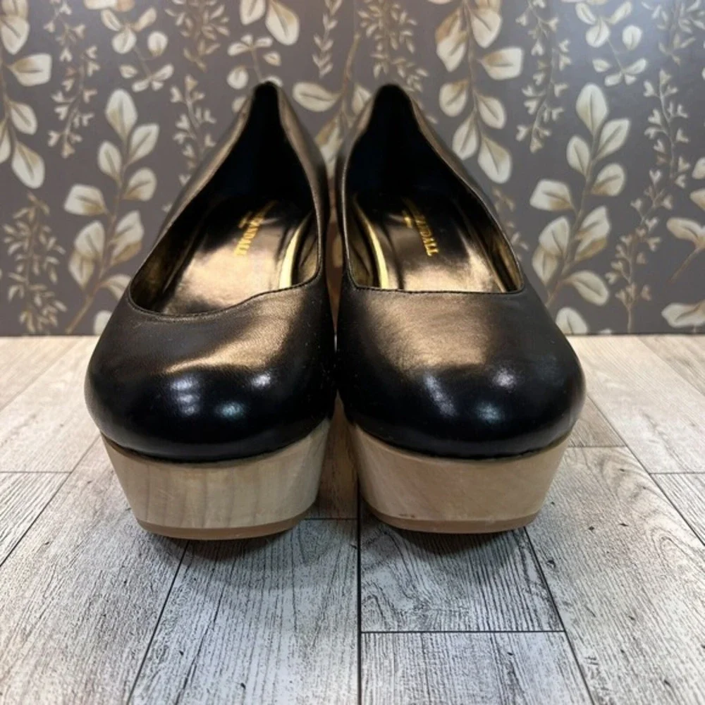 Loeffler Randall Wood‎ Platform Wedge Black Leather Shoes size 9.5 B - Picture 2 of 8